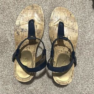 Chaps Low Heeled Sandals Size 7 Navy Blue